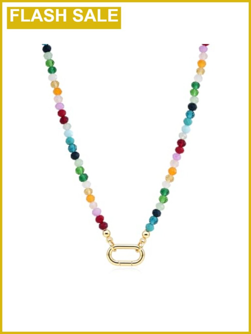 Boho Beaded Choker Necklace Crystal 14K Gold Plated Brass Spring Ring 17.5"
